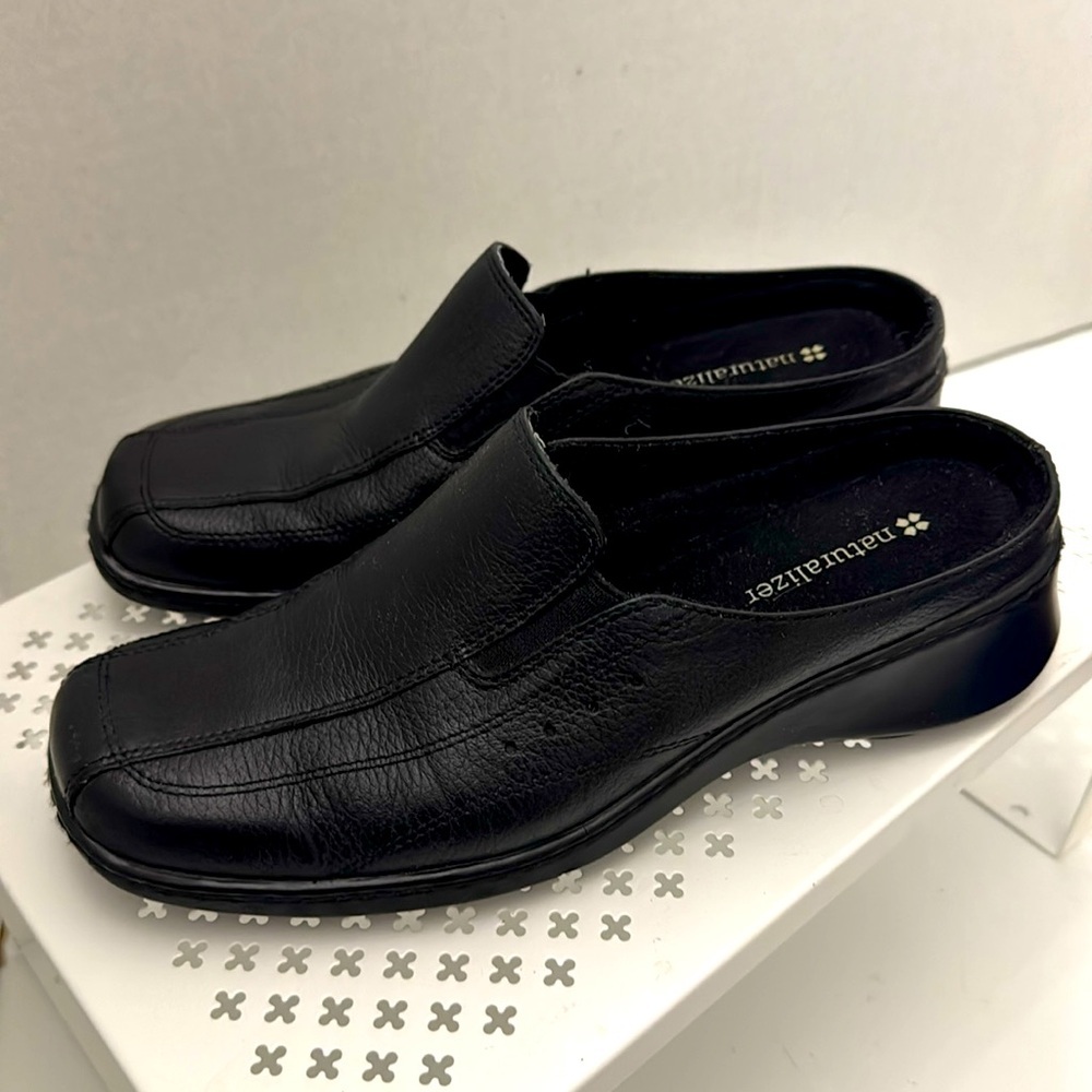 Naturalizer Women's Black Leather Upper Slip-On Mules Shoes Size 6.5 Comfort